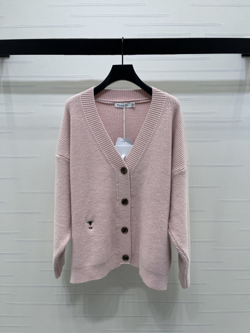 Dior V - neck Knit Cardigan with Bee Embroidery, Relaxed and Graceful