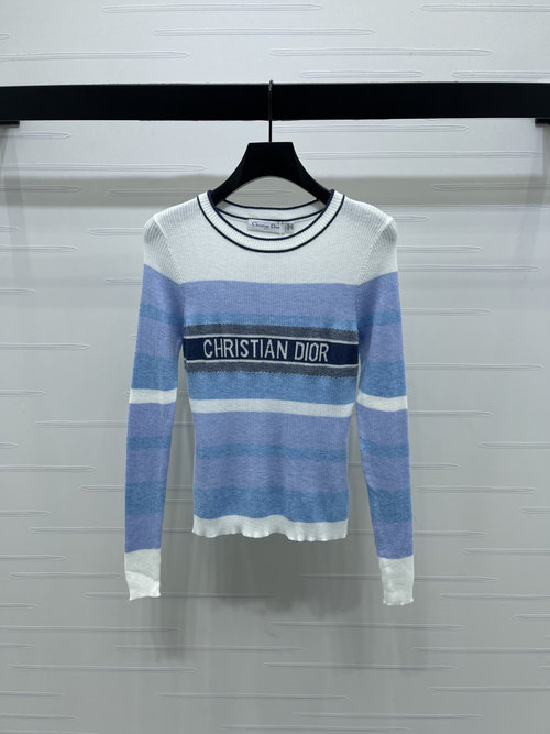 Dior Round Neck Striped Knitted Long Sleeve, Premium Wool Yarn, Soft, Comfortable and with Elegant Color Block Design