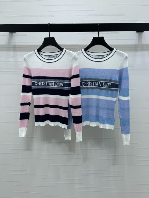 Dior Round Neck Striped Knitted Long Sleeve, Premium Wool Yarn, Soft, Comfortable and Elegant Color Block Design