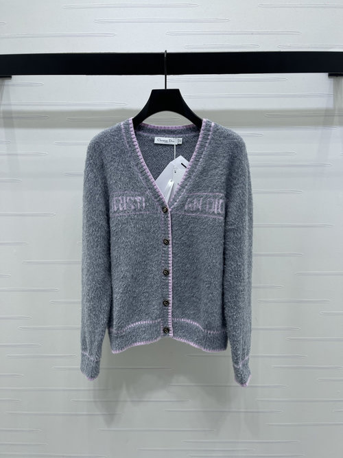 Dior Crochet Letter V-neck Cardigan, Soft, Comfortable and Elegant Style