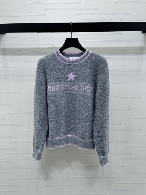 Dior Crochet Letter Knitted Sweater, Custom Wool Mohair Yarn, Soft, Stylish and Elegant Design