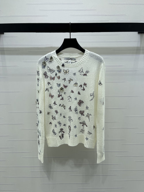 Dior Long-Sleeved Knit with 3D Butterfly Embroidery