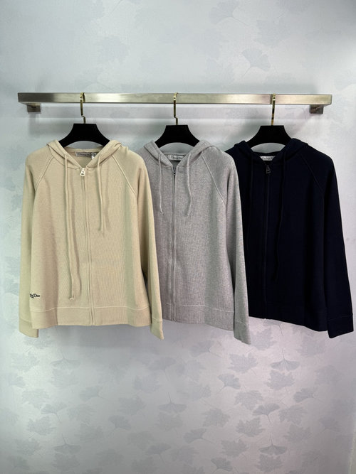 Dior Sophisticated Hooded Cardigan with Butterfly Embroidery and Zipper Closure