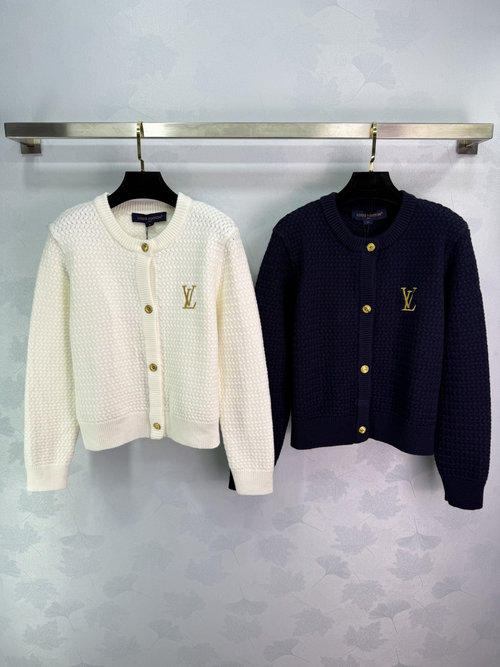 Louis Vuitton Embroidered Crew Neck Cardigan Crafted with Custom Wool Yarn, Featuring Softness and Texture