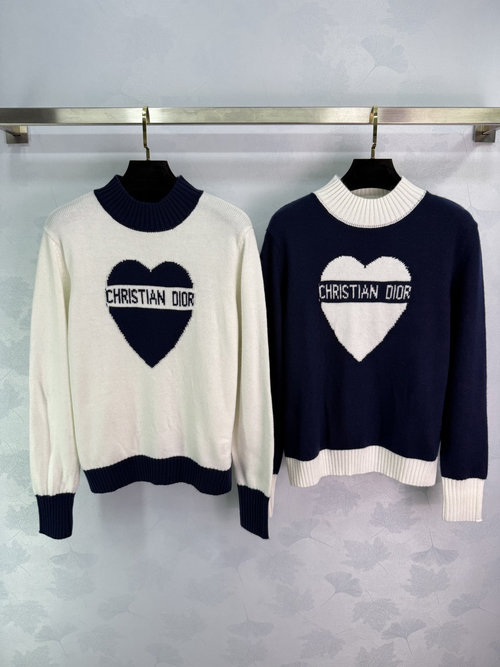 Dior Crochet Letter Knit Sweater with Heart - shaped Decoration