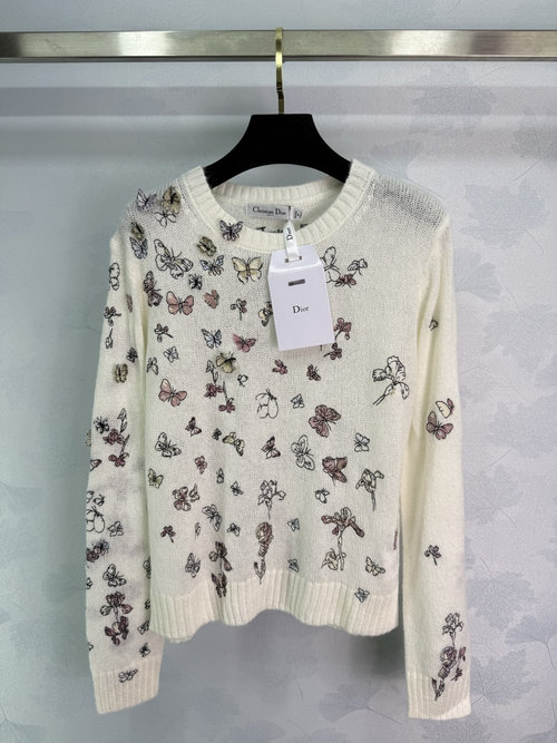 Dior Chic Knit Long - Sleeve with 3D Butterfly Embroidery