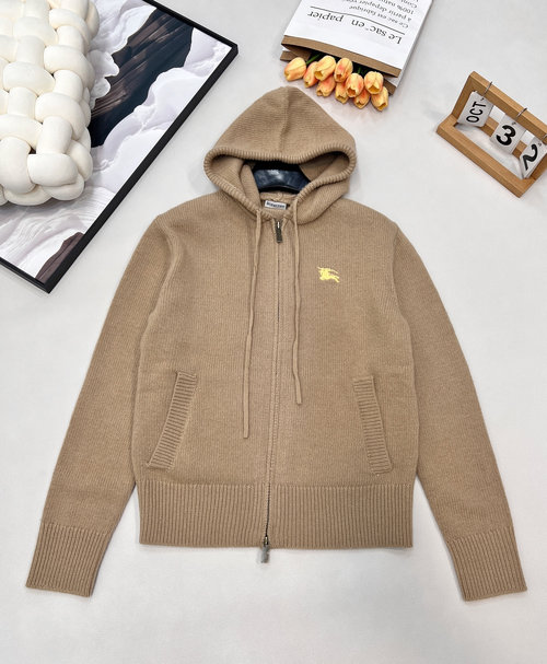 Burberry Wool-Cashmere Zip-up Hooded Knit with Knight Logo, Distinctive and Luxury