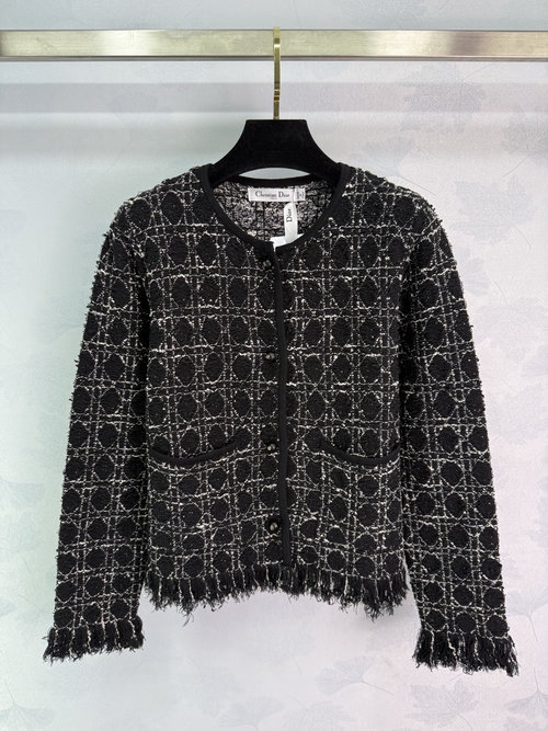 Dior Checkerboard Pattern Coat in Black Tweed, Elegant and Youthful
