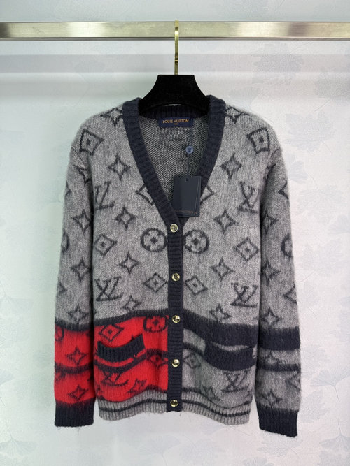 Louis Vuitton Customized Imported Wool Knit Open Cardigan with Gradient老花Pattern