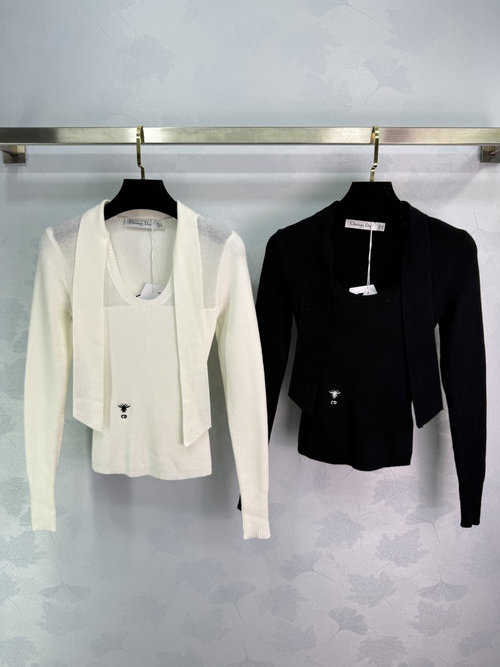 Dior Cozy Knit Top with Spider Embroidery Logo, Autumn-Winter Versatility