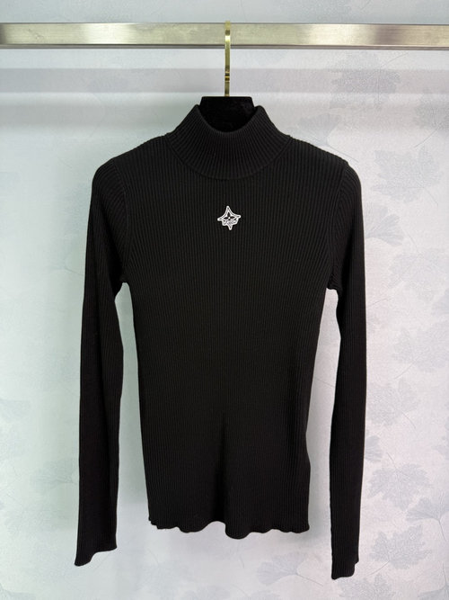 Louis Vuitton High Neck Long Sleeve Wool Knit Top with Striped Pattern, Soft & Stretchy