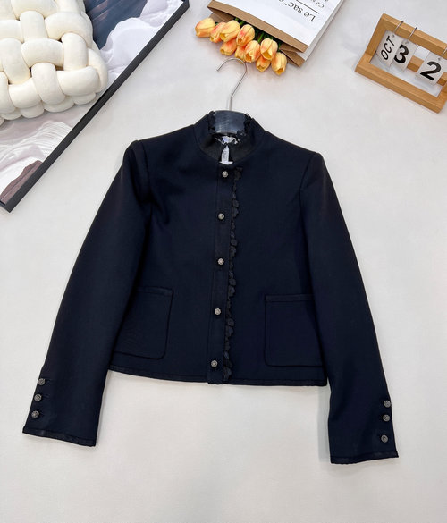 Dior Small Stand Collar Embroidered Silk-Wool Blazer