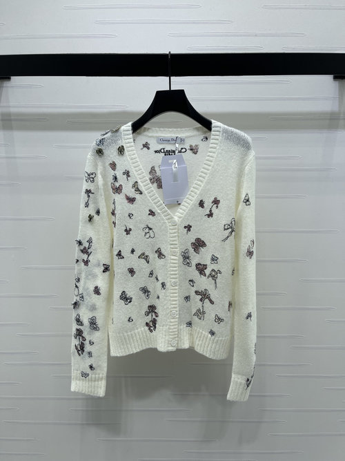 Dior Sophisticated Heavy Butterfly Embroidery Knit Cardigan