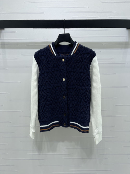 Louis Vuitton High-end Jacquard Knit Zipper Baseball Colorblocked Jacket, Ski Series