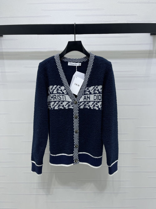 Dior Letter Logo V-neck Long-sleeved Cardigan with Premium Texture