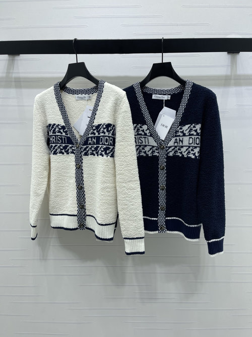 Dior Letter Logo V-neck Long-sleeved Cardigan with Premium Texture
