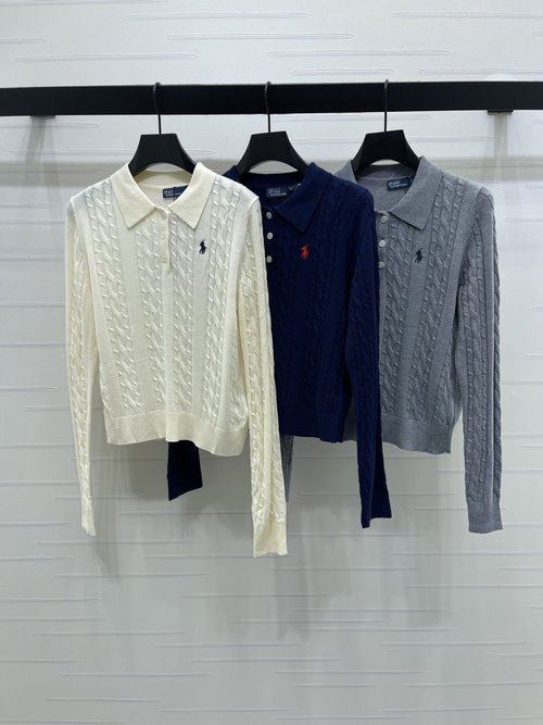 Polo Ralph Lauren Half-Open Collar Sweater with War Horse Logo Embroidery and Twisted Pattern