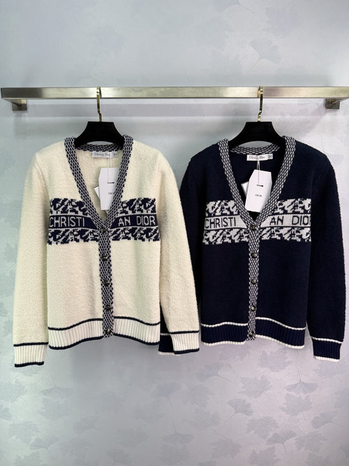 Dior V-Neck Contrast Logo Knitted Cardigan, Subtle and Stylish