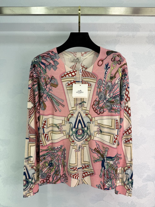 Hermes Classic Saddle Pattern-Printed Wool Top