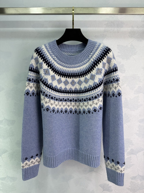 Versace Fair Isle Wool Knit Sweater with Nordic Pattern and Logo