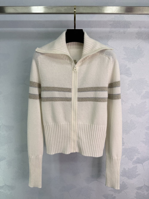 Dior Ski-themed Zip-up Knit Cardigan with Star Embroidery and Stripes