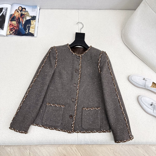 Loro Piana Maillard-colored Wool Coat with Handmade Beaded Trim