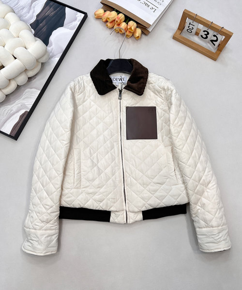 Loewe Corduroy Collar Quilted Cotton Jacket with Leather Patch