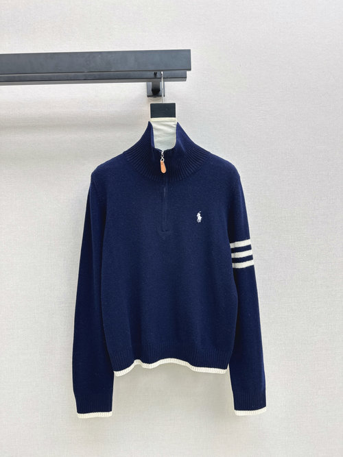 Polo Ralph Lauren Exclusive Collared Half-Open Sweater with Classic Arm Stripes