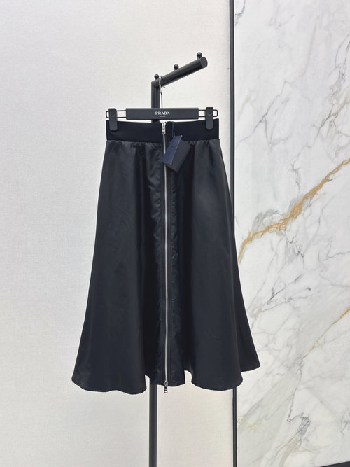 Prada High-Waisted Umbrella Nylon Skirt with 3D Pleats