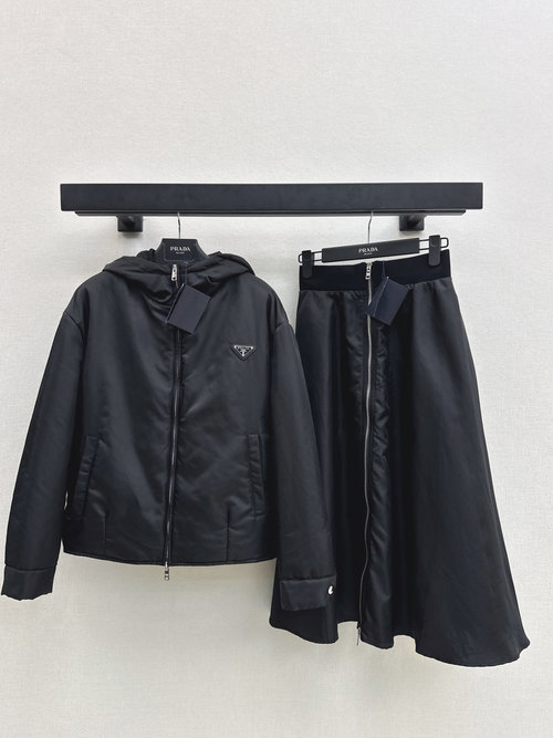 Prada Cotton Hooded Jacket with Metal Triangle Logo in British Style