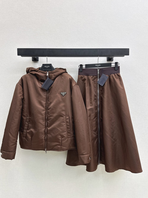 Prada Cotton Hooded Jacket with Metal Triangle Logo in British Style