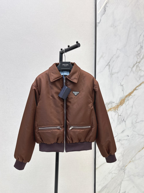 Prada Cotton Lapel Jacket with Metal Triangle Logo in British Style