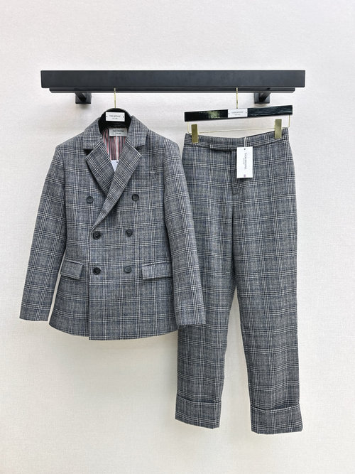 Thom Browne Exclusive TB Series Grey Checked Double-Breasted Blazer