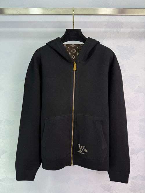 Louis Vuitton Hoodie Double-Faced Intarsia Knit Jacket with Classic Logo