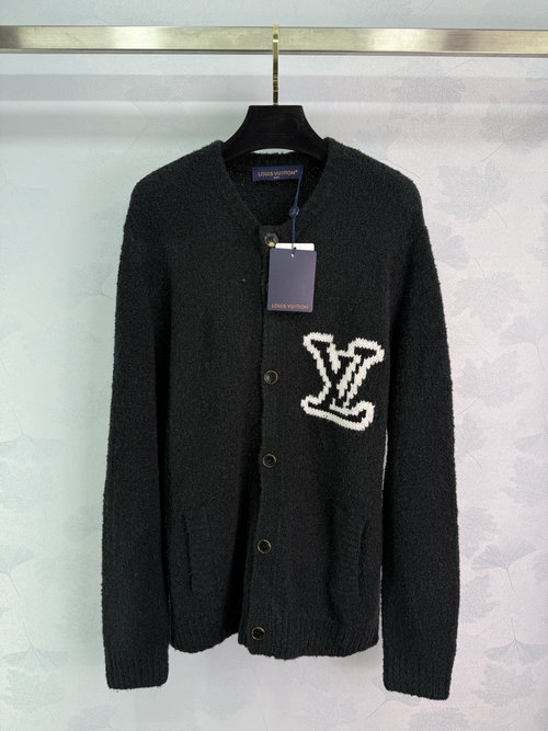 Louis Vuitton Custom Wool Knit Cardigan with Textured Pattern and Button Closure