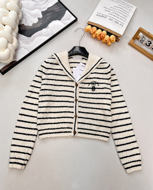 Dior Elegant Knit Striped Cardigan with Logo