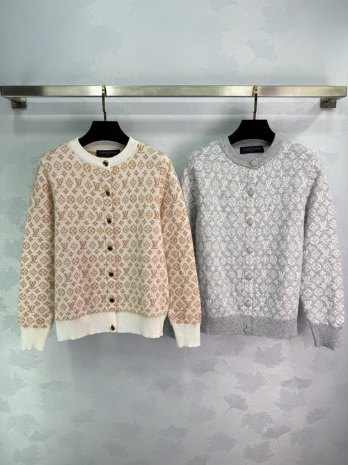 Louis Vuitton Classic Monogram Wool Blend Knit Cardigan with Gold Buttons