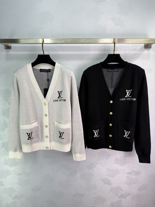 Louis Vuitton Classic Knit Cardigan with V-Neck and Metal Buttons, Elegant and Practical