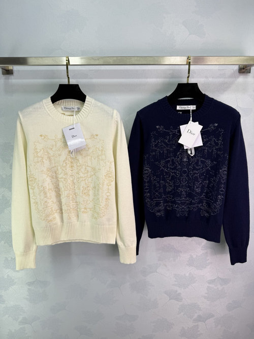 Dior Embroidered Star and Plant Motif Sweater with Bee