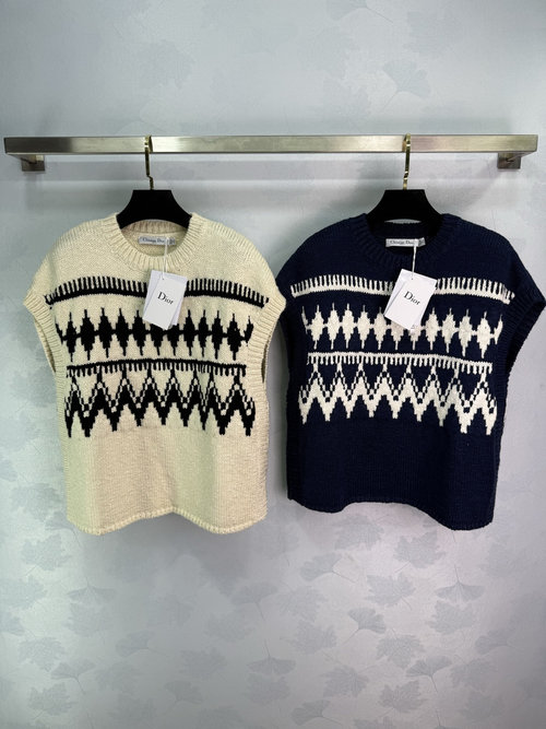 Dior Fair Isle Pattern Knit Sweater with Alpaca Wool Blend