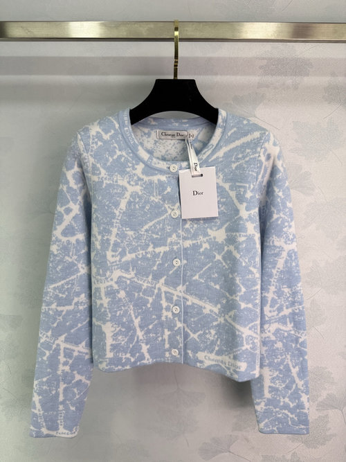 Dior Soft Wool Knit Cardigan with Floral Patterns, French Romantic Style