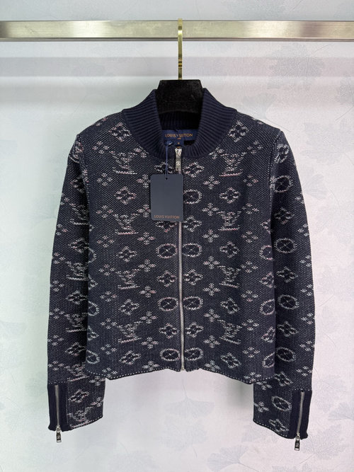 Louis Vuitton Soft Knit Motorcycle Jacket with Classic Monogram, Stylish and Warmth