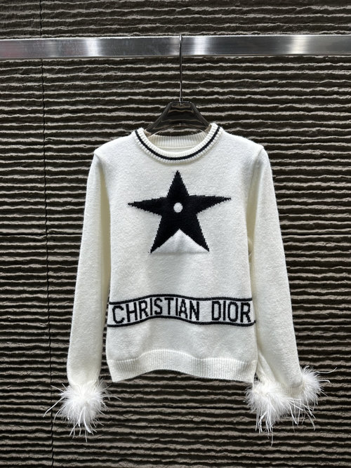 Dior Newly Arrived Sleeve-fur-collar and Jacquard Letter Pullover
