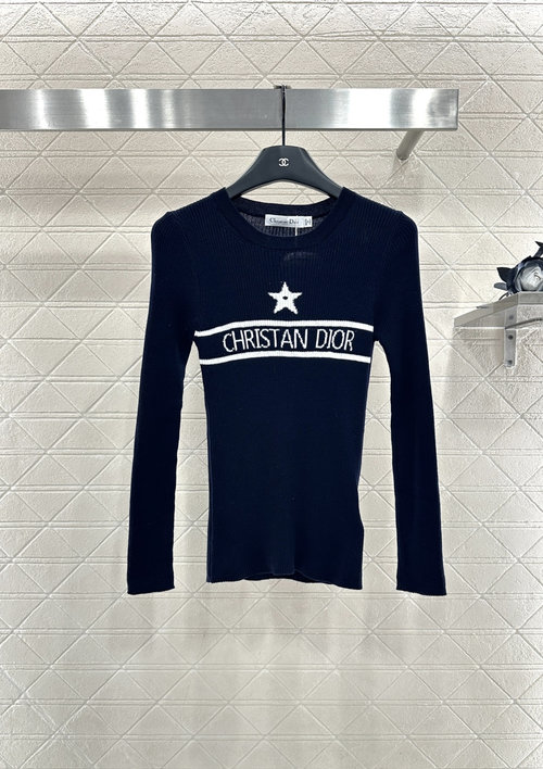 Dior Custom Knit Long-Sleeve Top with Star Logo, Multiple Color Options