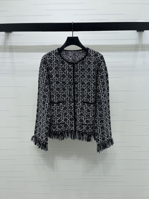 Dior Round-Neck Vine Checkered Jacket with CD Buttons