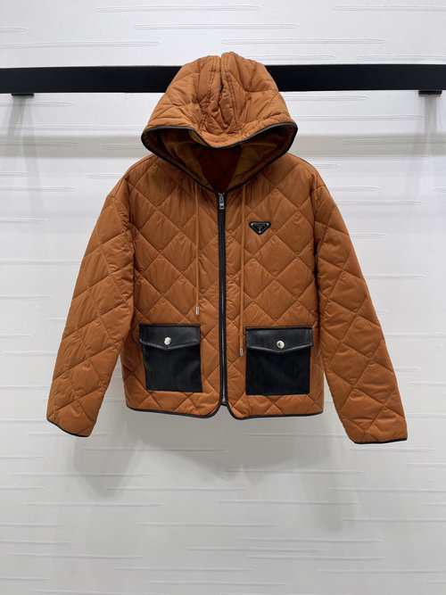 Prada Quilted Hooded Cotton Jacket, Windproof and Lightweight