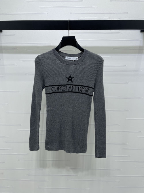 Dior Slim Knit Round-Neck Top with Star Logo