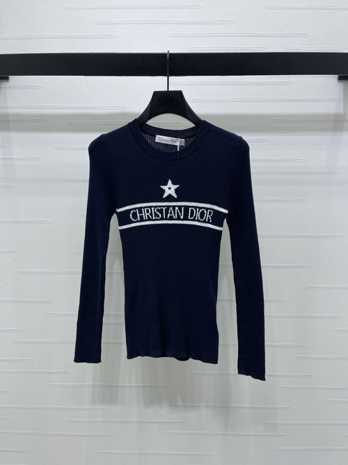 Dior Slim Knit Round-Neck Top with Star Logo