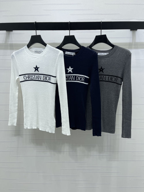Dior Slim Knit Round-Neck Top with Star Logo