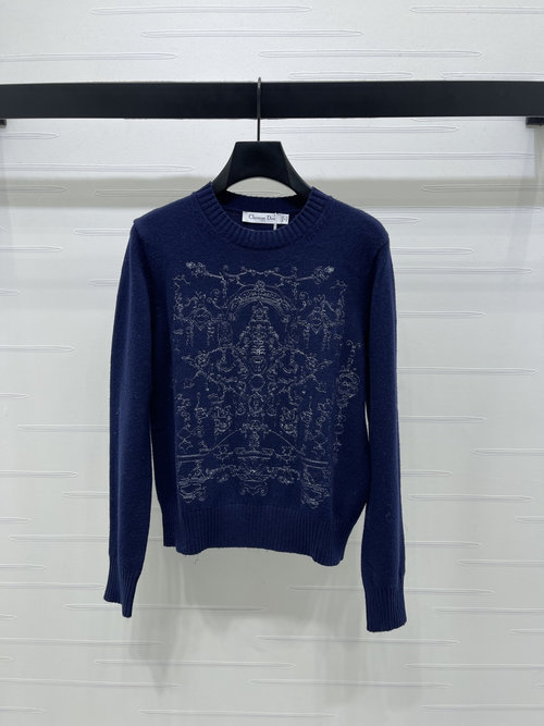 Dior Embroidered Round Neck Sweater Made from Imported Wool with Exquisite Nature-Inspired Design